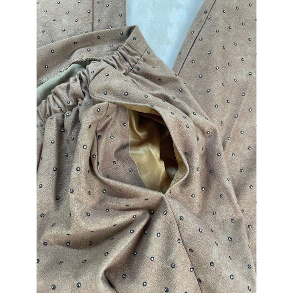 Vintage Caramel Studded Set Satin Lined Bomber Jacket Stretch Pant Suit M - Picture 13 of 16
